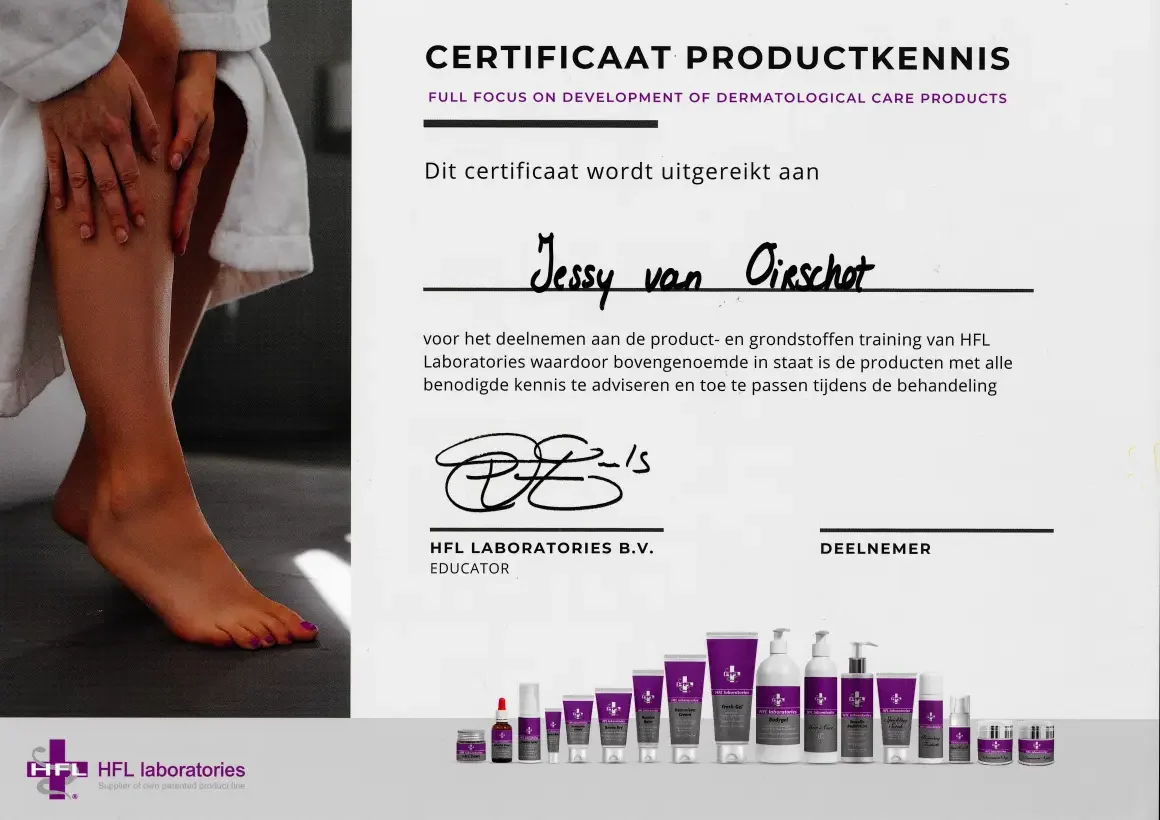 Certificaat Productkennis van Jessy van Oirschot