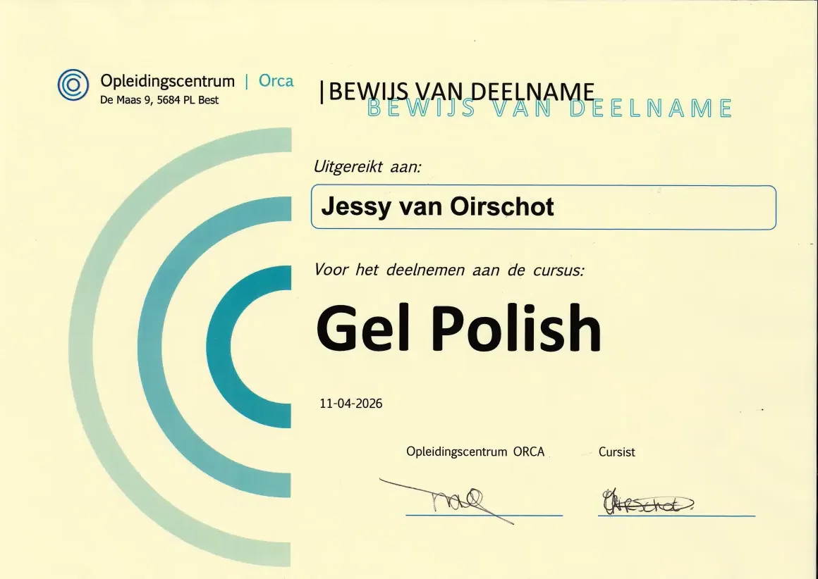 Bewijs van deelname Gel Polish van Jessy van Oirschot